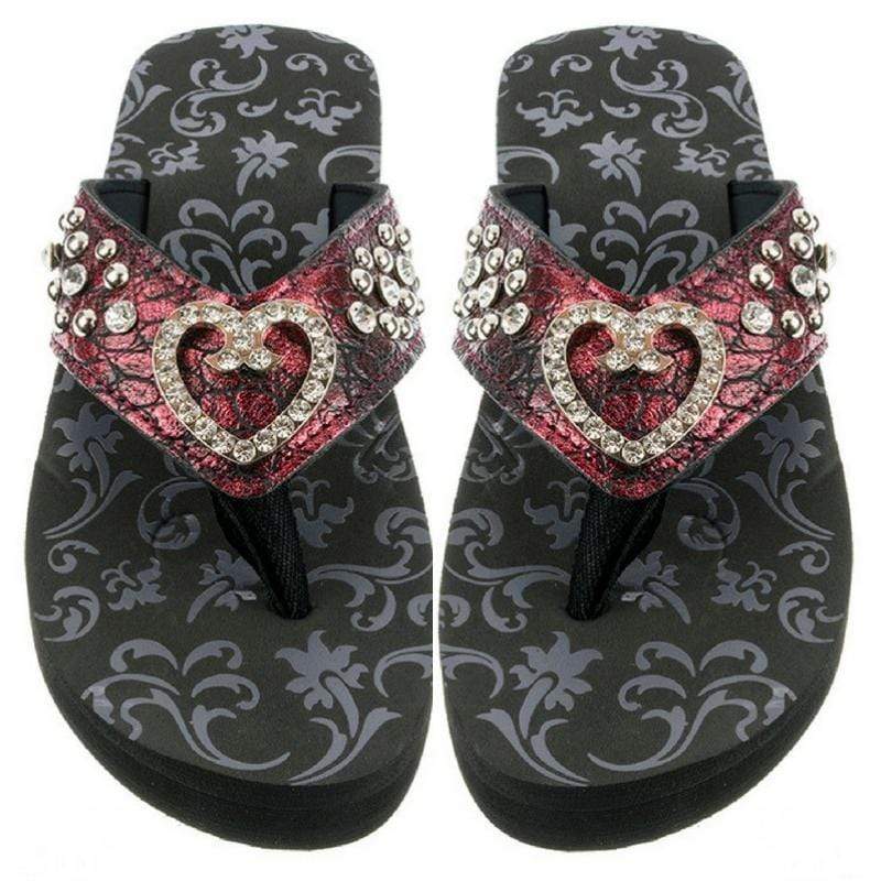 Crystal Heart Wedge Flip Flops Red – WICKED WONDERS