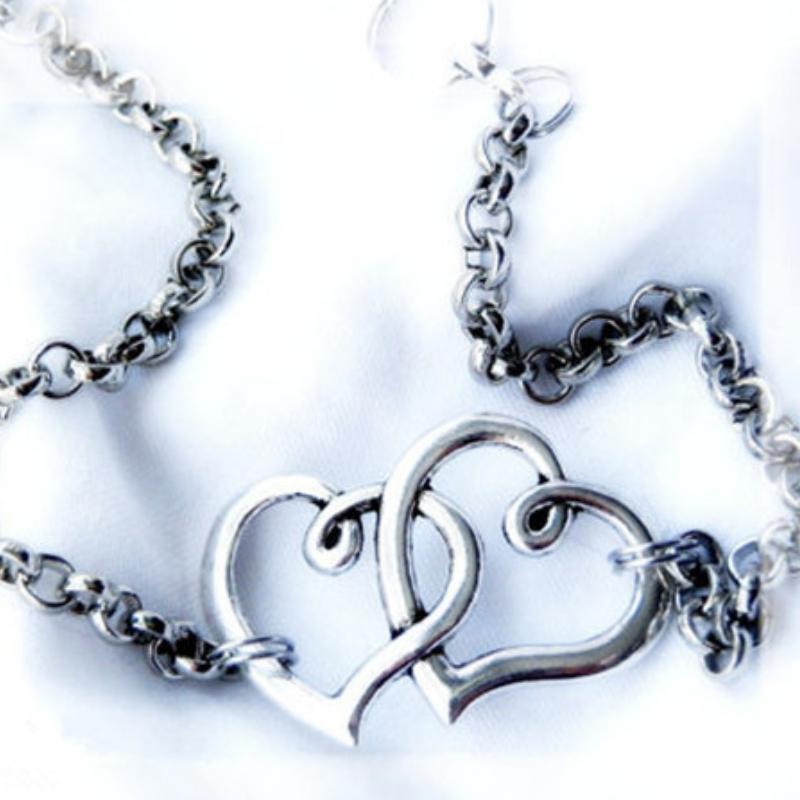 Two Hearts As One Silver Anklet