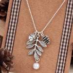 Acorns in Fall White Necklace & Earrings Set