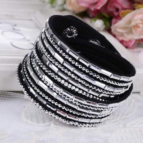 Crystal Explosion Black with Silver Silver Snap Wrap Bracelet (or Choker Necklace)