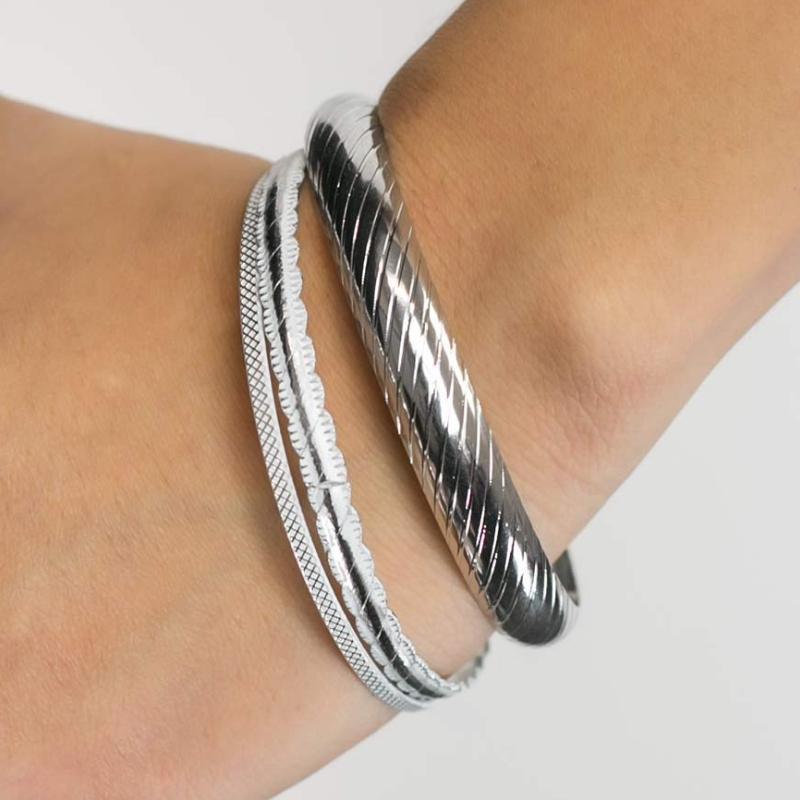 In High Spirits Silver and White Bangle Bracelets