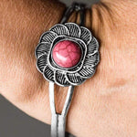 Solar FLOWER Pink Stone Hinged Cuff Bracelet