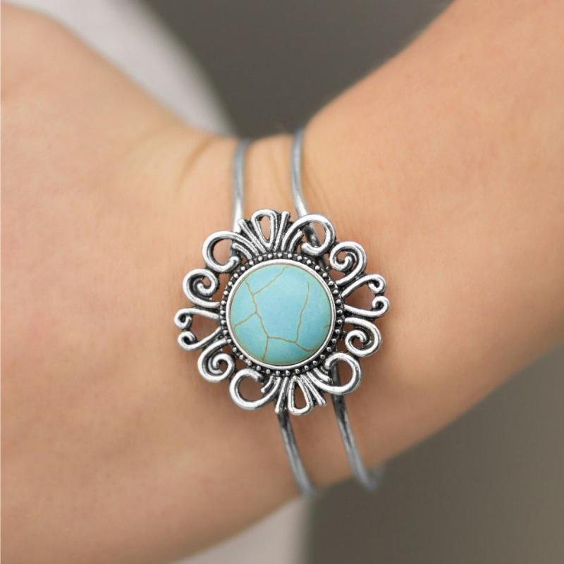 Totally Off the Hinges Blue Hinged Cuff Bracelet