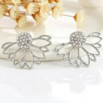 Backed By Floral Silver and White Rhinestone Ear Jacket Earrings