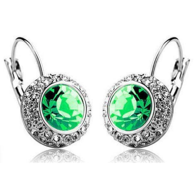 Bejeweled Green Gem and Rhinestone Click Close Huggie Hoop Earrings