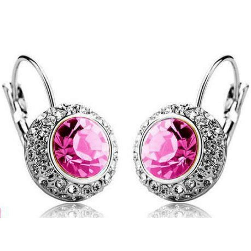 Bejeweled Pink Gem and Rhinestone Click Close Huggie Hoop Earrings