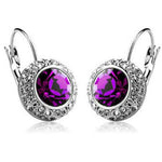 Bejeweled Purple Gem and Rhinestone Click Close Huggie Hoop Earrings