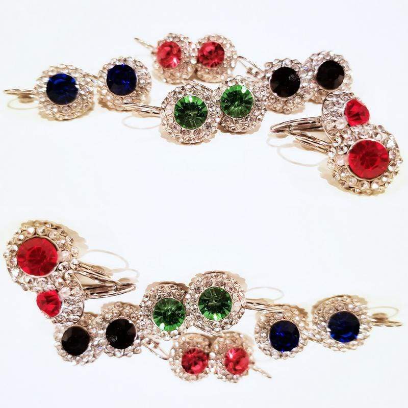 Bejeweled Red Gem and Rhinestone Click Close Huggie Hoop Earrings