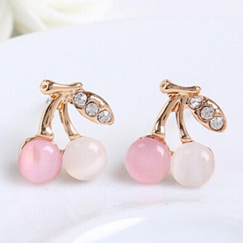 Cherry Pickers Pink Moonstone Gold Post Earrings