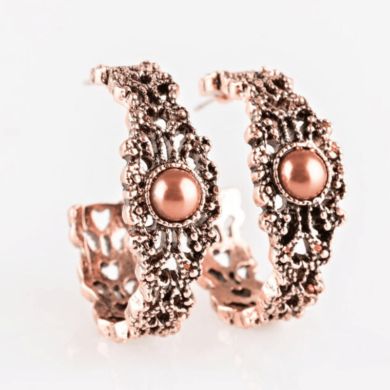 Exquisite Expense Copper Bling Pearl Hoop Earrings