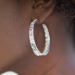 Glitzy By Association Silver and White SUPER Bling Hoop Earrings