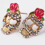 Skulls and Roses Skull Multi Crystal Post Earrings