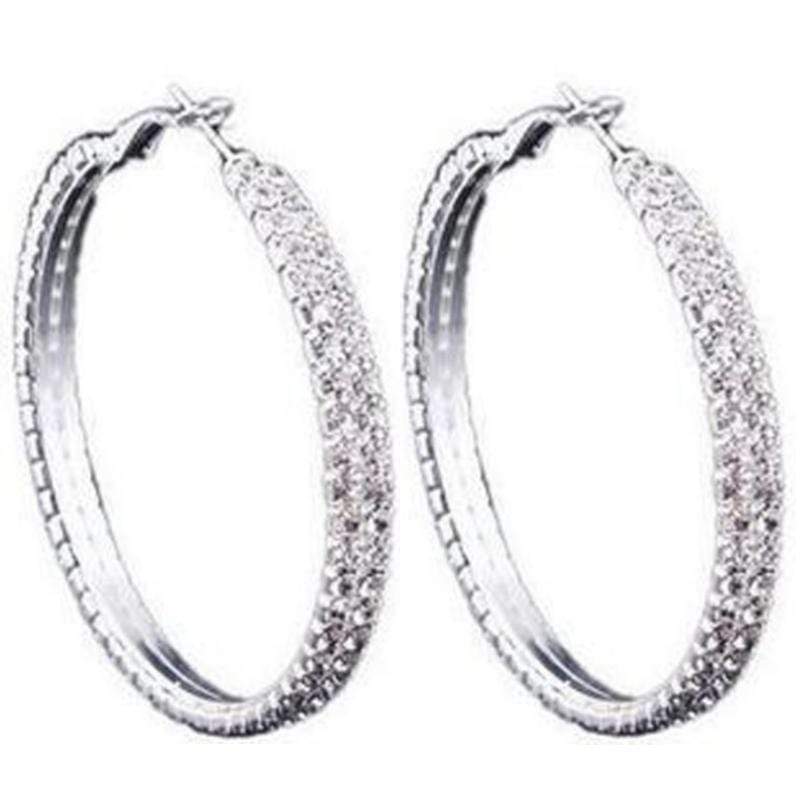 Rhinestone Luxury Bling Silver & White Rhinestone Hoop Earrings