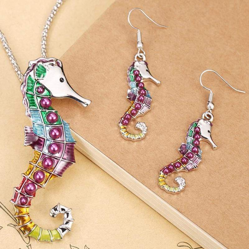 Song of the Seahorse Multi-Colored Necklace and Earrings