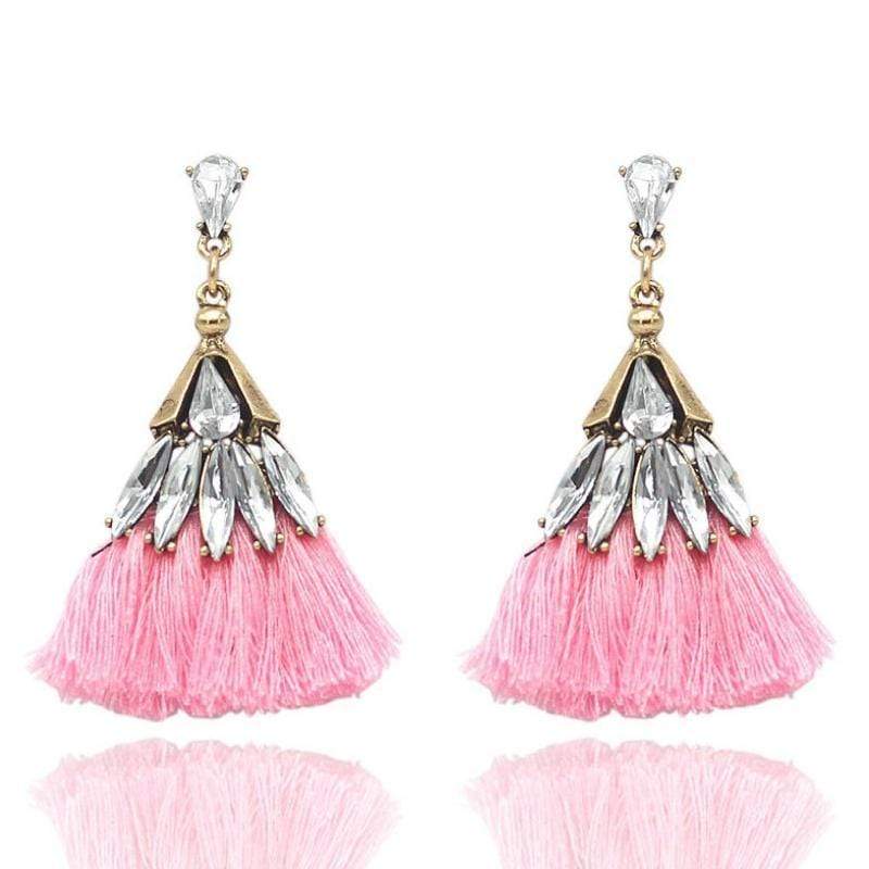 Trixy Tassels Rhinestone and Pink Tassel Earrings