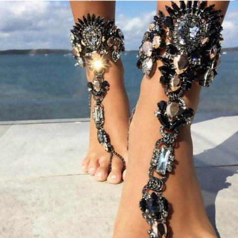 Bohemian Barefoot Sandals Pair Black One Size WICKED WONDERS