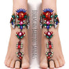 Bohemian Barefoot Sandals Pair - Red and Multi - One Size