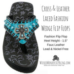 Cross & Leather Laced Fashion Wedge Flip Flops