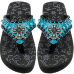 Cross & Leather Laced Fashion Wedge Flip Flops