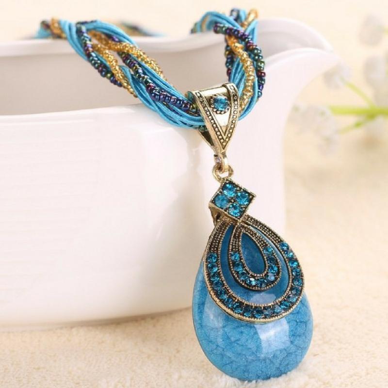 A-PEAR-antly Perfect Drop Pendant Seed Bead (Tear Loop) Aqua Necklace