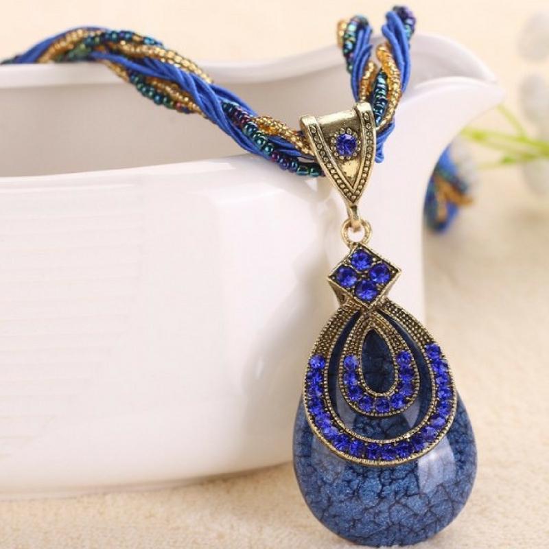A-PEAR-antly Perfect Drop Pendant Seed Bead (Tear Loop) Blue Necklace