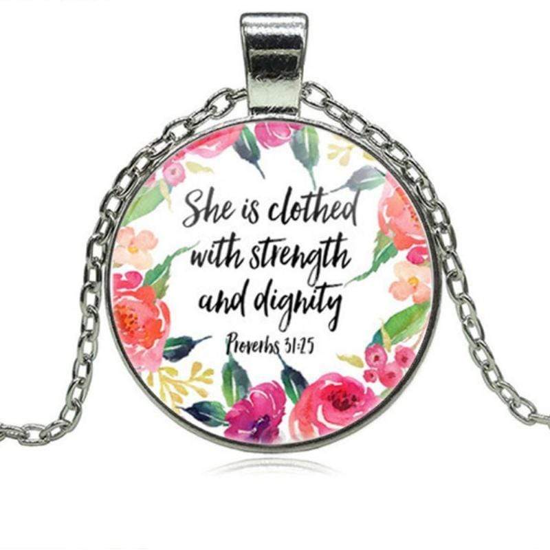 Clothed With Strength Proverbs 31:25 Silver and Multi-Colored Necklace