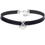 Diamonds, Pearls and Leather Choker Necklace