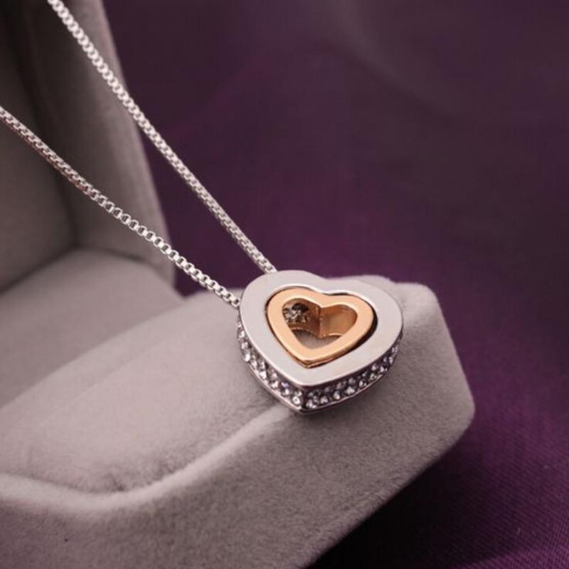 Double the Love Silver and Gold Pendant Necklace