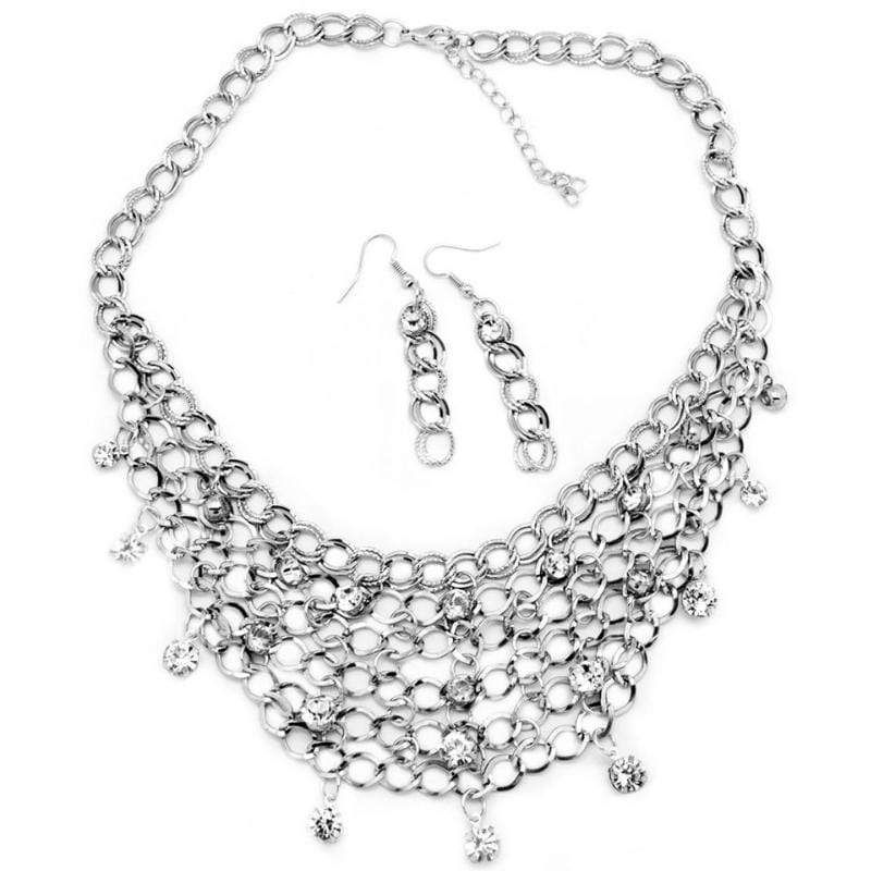 Fishing for Compliments Silver and White Rhinestone Necklace