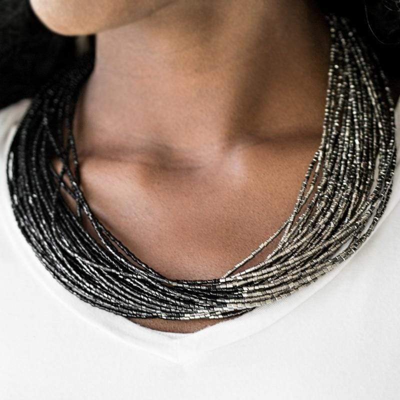 Flashy Fashion Black & Silver Seed Bead Necklace