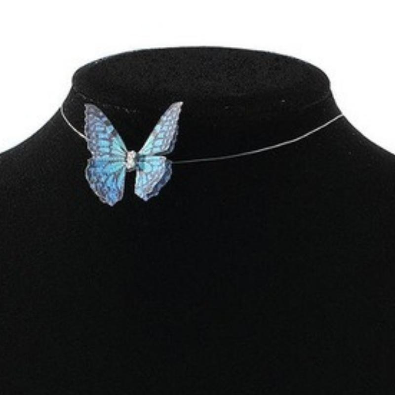 Flirty Butterfly Floating Choker Necklace Blue and Black