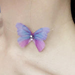 Flirty Butterfly Floating Choker Necklace Purple and Blue
