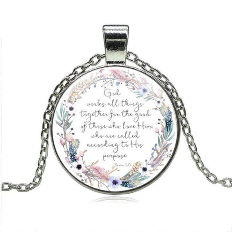 God Works All Things Romans 8:28 Silver and Multi-Colored Necklace