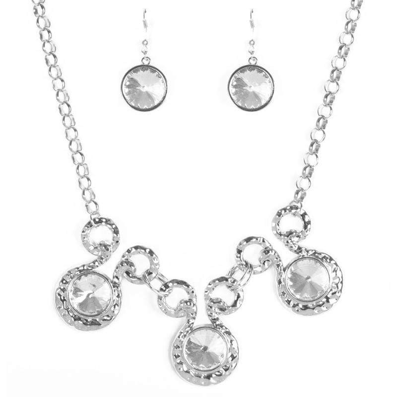 Hypnotized Silver and White Gem Statement Necklace