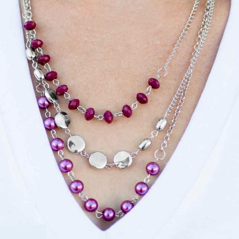 Living the Glamorous Life Pink Tri-Layer Necklace