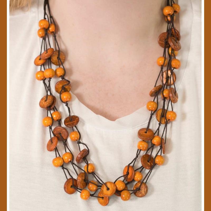 Of Your Own Accord Orange Wood Bead Necklace