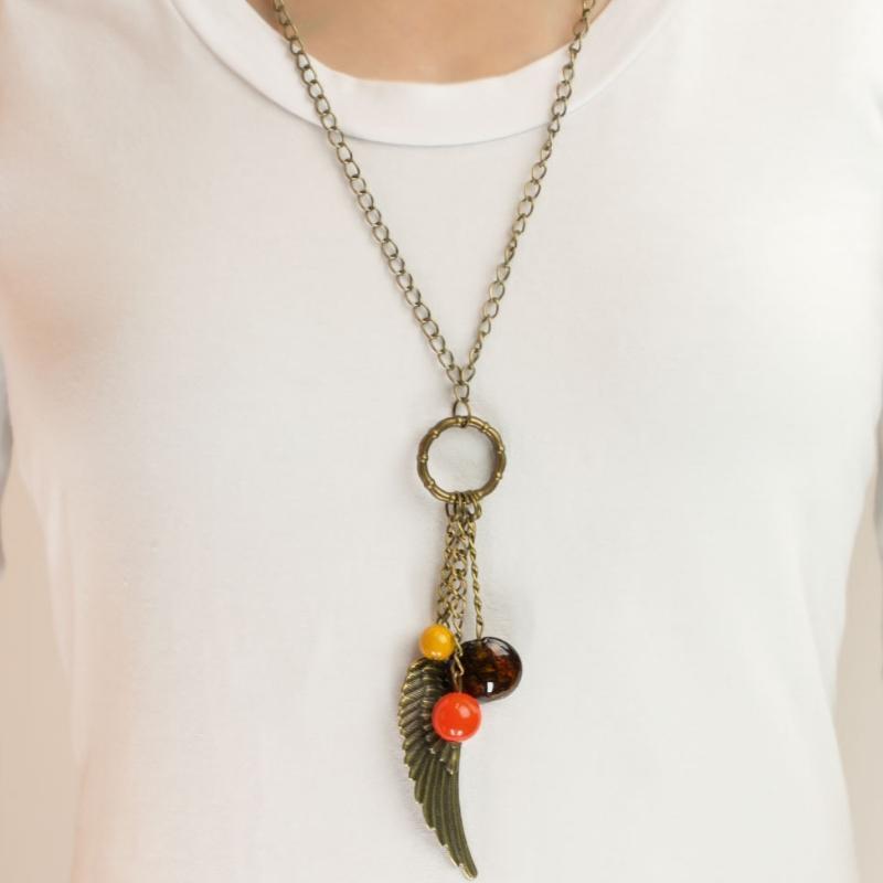 On a Wing and a Prayer Brass Multi Color Necklace