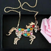 Ride a Rainbow Unicorn Multi Gem and Gold Necklace