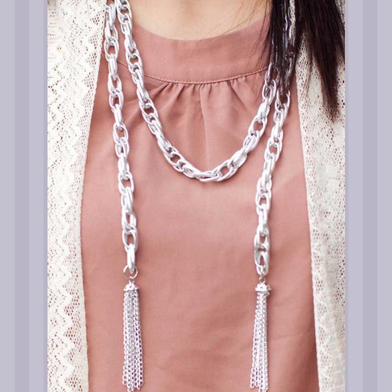 SCARFed for Attention Silver Scarf Necklace