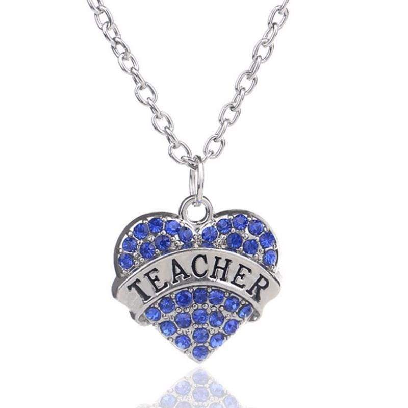 Teachers Have Heart Blue Rhinestone Necklace