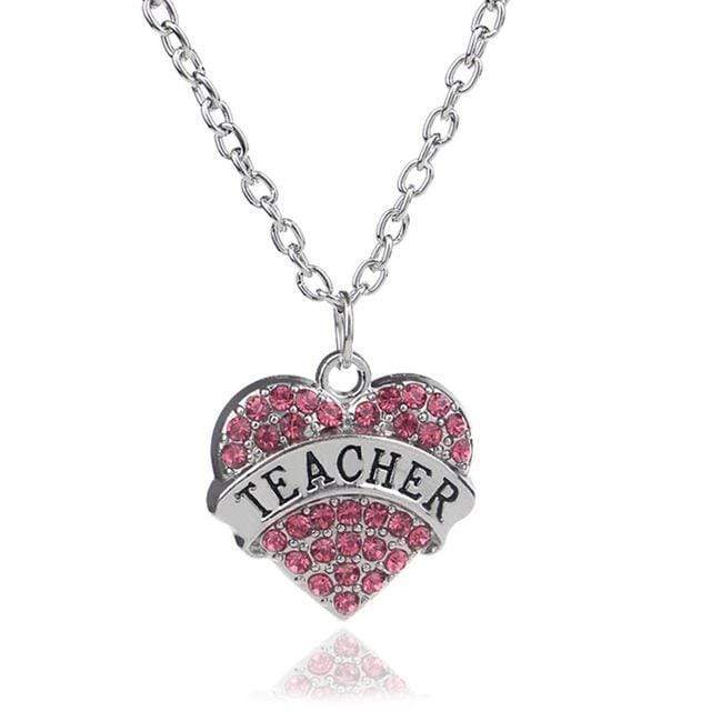 Teachers Have Heart Pink Rhinestone Necklace