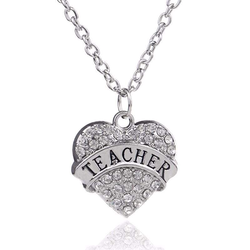 Teachers Have Heart White Rhinestone Necklace