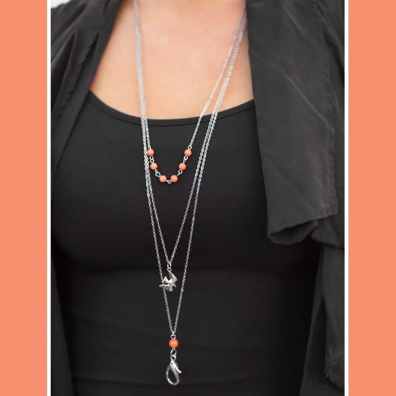 Wicked Wonders VIP Bling Necklace The Flight Attendant Orange Lanyard Necklace Affordable Bling_Bling Fashion Paparazzi