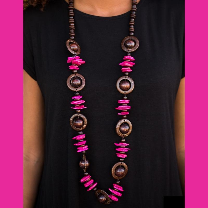 Tropical Tango Pink Wooden Necklace