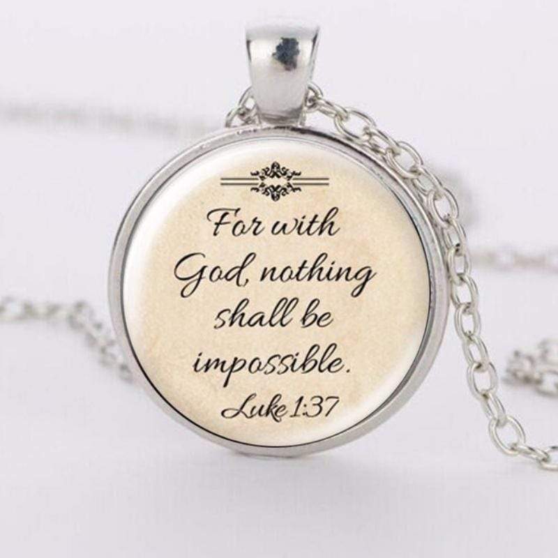 With God....Luke 1:37 Silver Glass Pendant Necklace