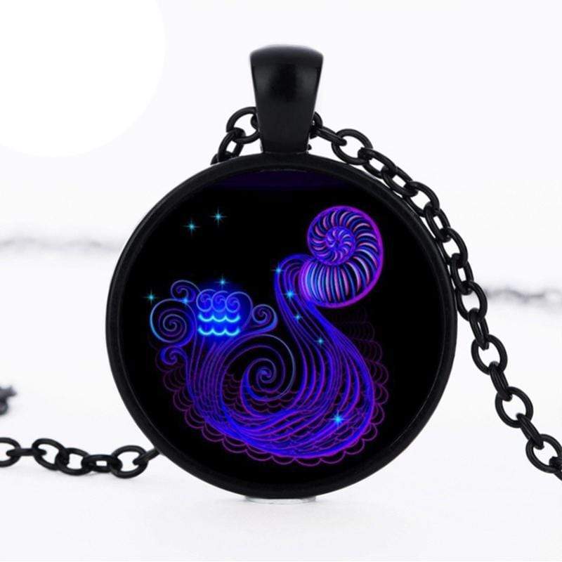 Zodiac Dreams Black Aquarius Necklace
