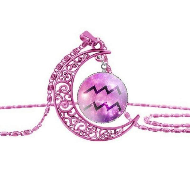Zodiac Moon Pink Aquarius Necklace