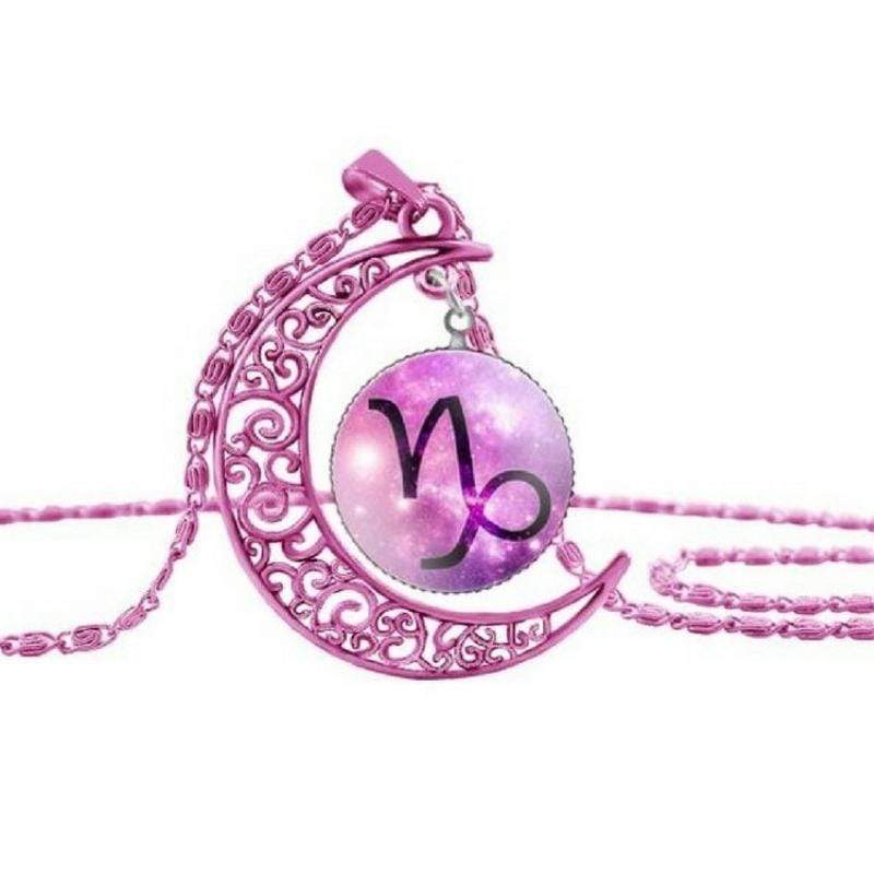 Zodiac Moon Pink Capricorn Necklace