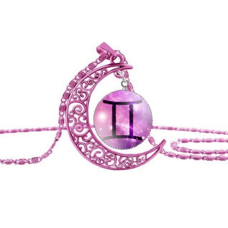 Zodiac Moon Pink Gemini Necklace