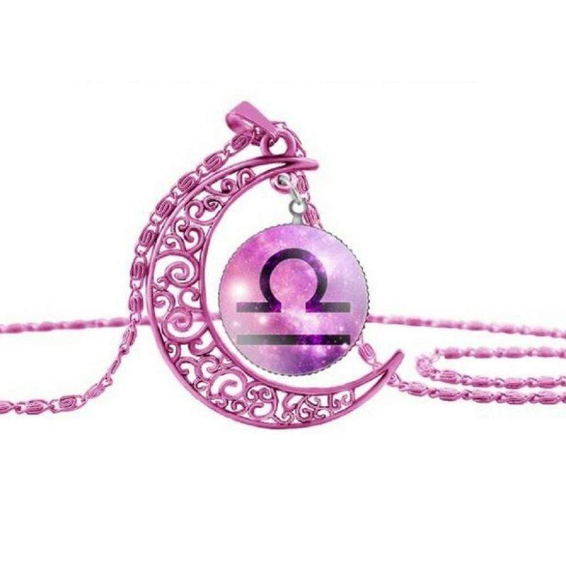 Zodiac Moon Pink Libra Necklace